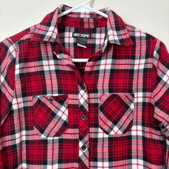 Hot Topic Red Plaid Sugar Skull Flannel Shirt Small Goth Romantic Steam Punk - Picture 4 of 11